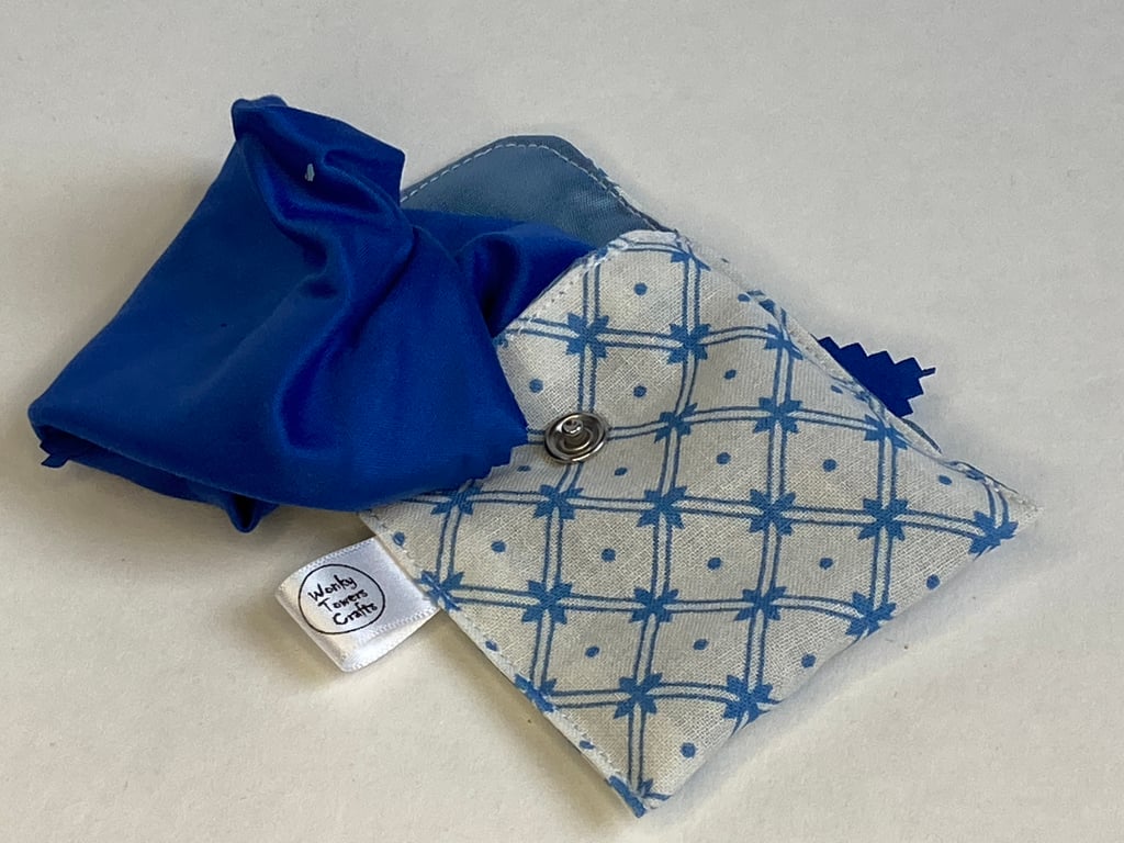 Spectacles cleaning cloth and pouch for sparkling glasses. Blues and checks