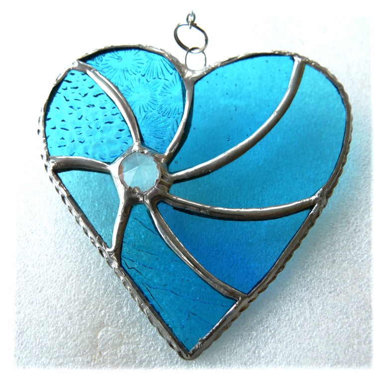 Turquoise Swirl Heart Stained Glass Suncatcher 145