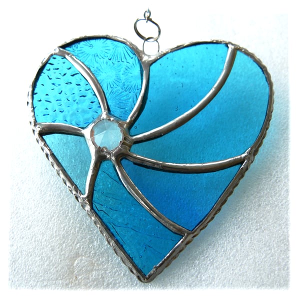 Turquoise Swirl Heart Stained Glass Suncatcher 145