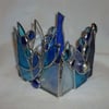 Hand made stained glass candle holder random in blue 