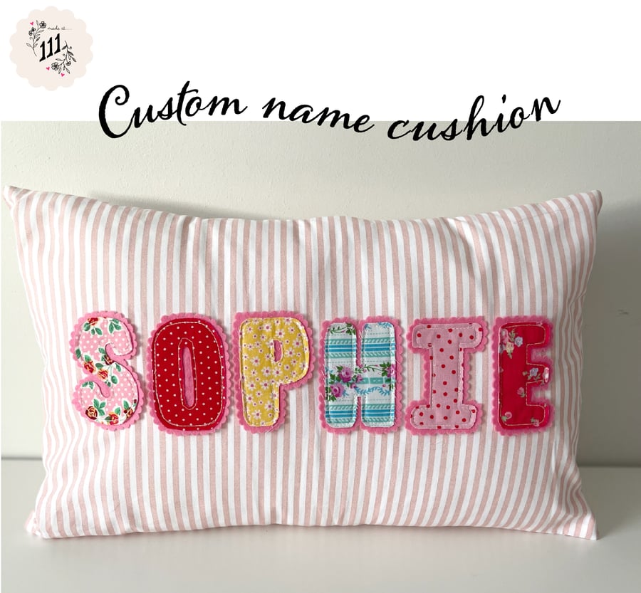 Personalised custom made appliqué letters name cushion
