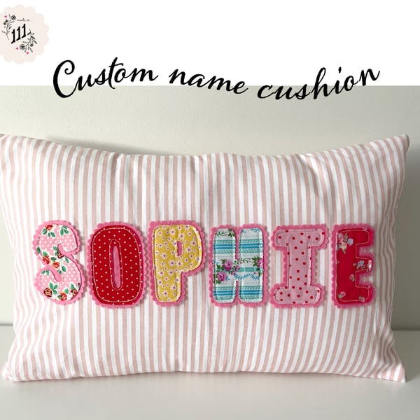 Personalised custom made appliqué letters name cushion