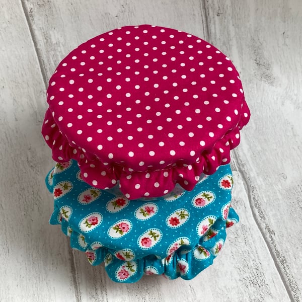 Small bowl covers for dips. Set of two. Turquoise and pink