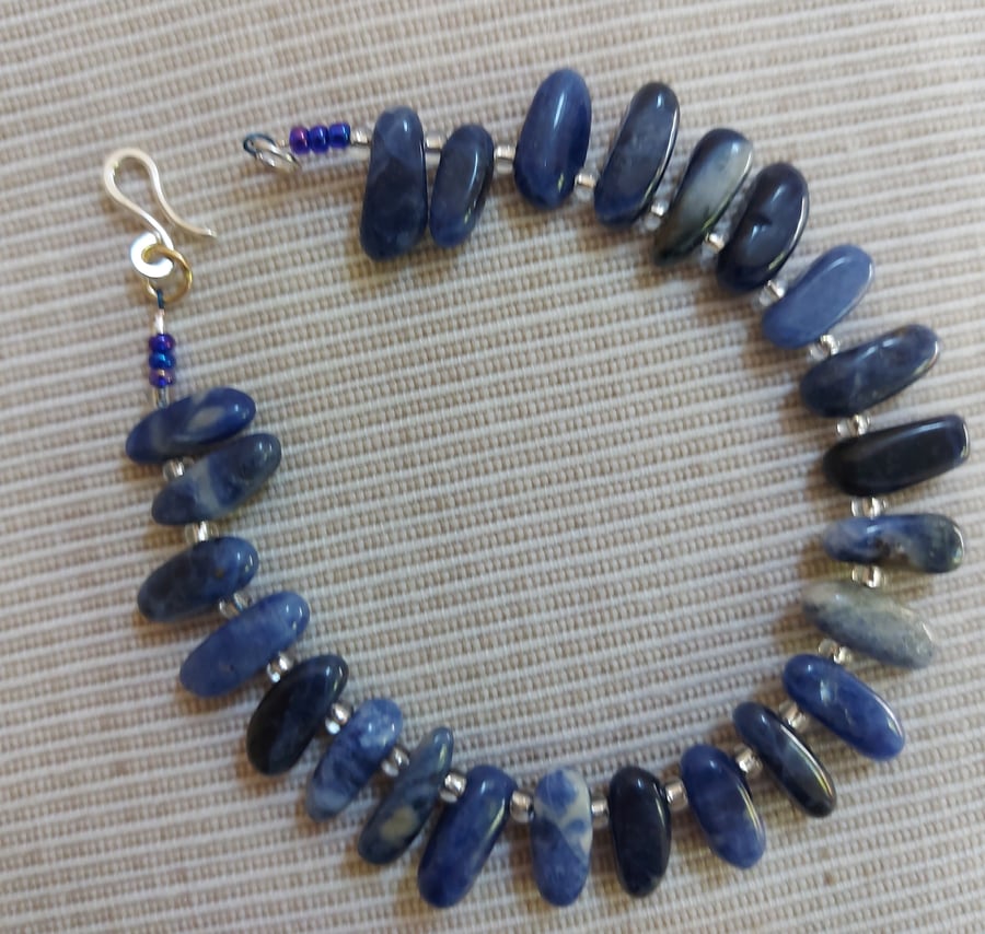Sodalite and Crystal Beaded Bracelet with Sterling Silver