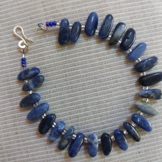 Sodalite and Crystal Beaded Bracelet with Sterling Silver