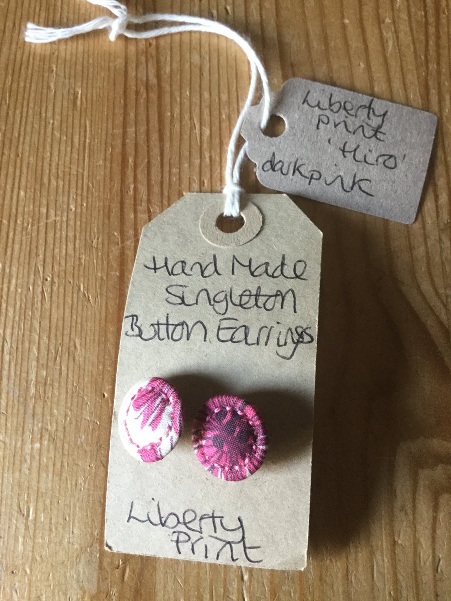 Dorset Button Earrings, Singletons with Liberty ‘Hiro’, Dark Pink