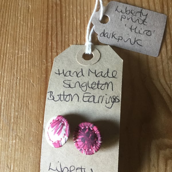Dorset Button Earrings, Singletons with Liberty ‘Hiro’, Dark Pink