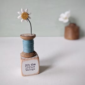 Clay Daisy on a Teeny Vintage Bobbin 'it's the little things'