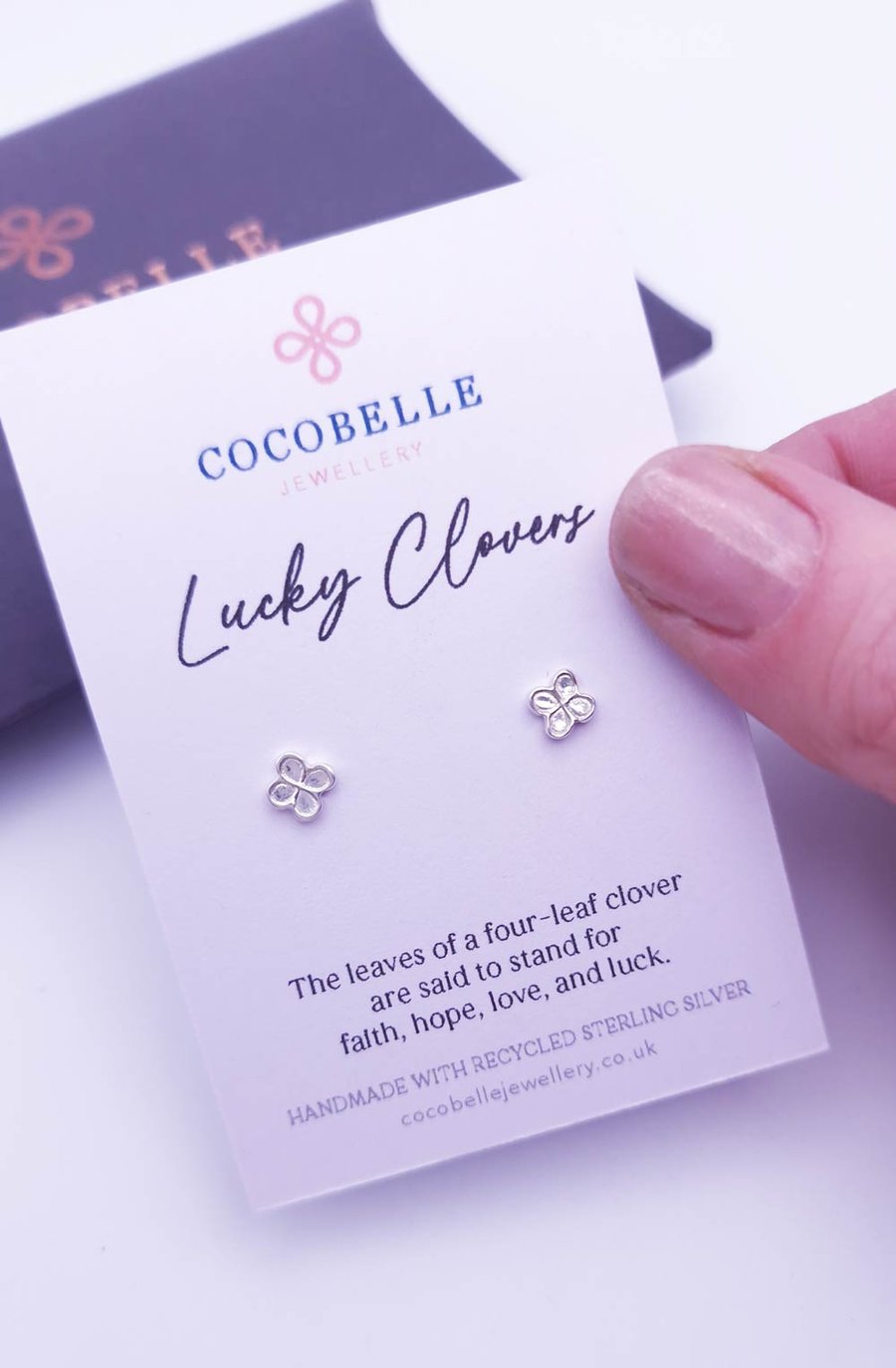 Eco silver lucky 4 leaf clover stud earrings