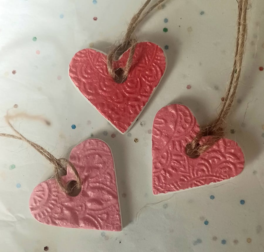 Set of 3 Handmade Clay Heart Gift Tags