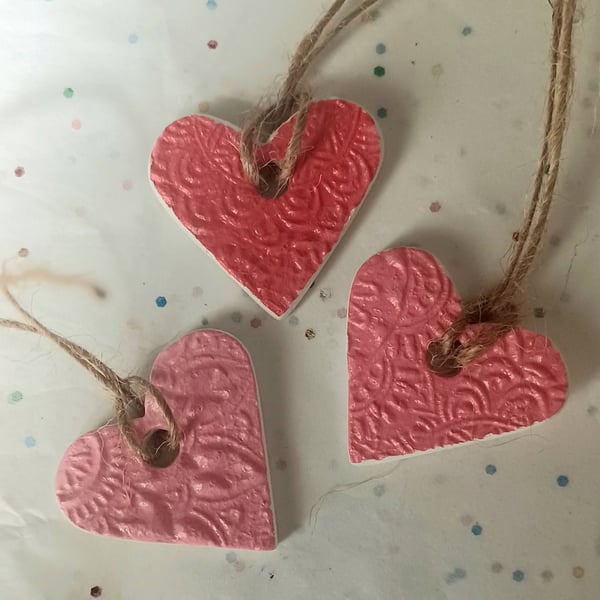 Set of 3 Handmade Clay Heart Gift Tags