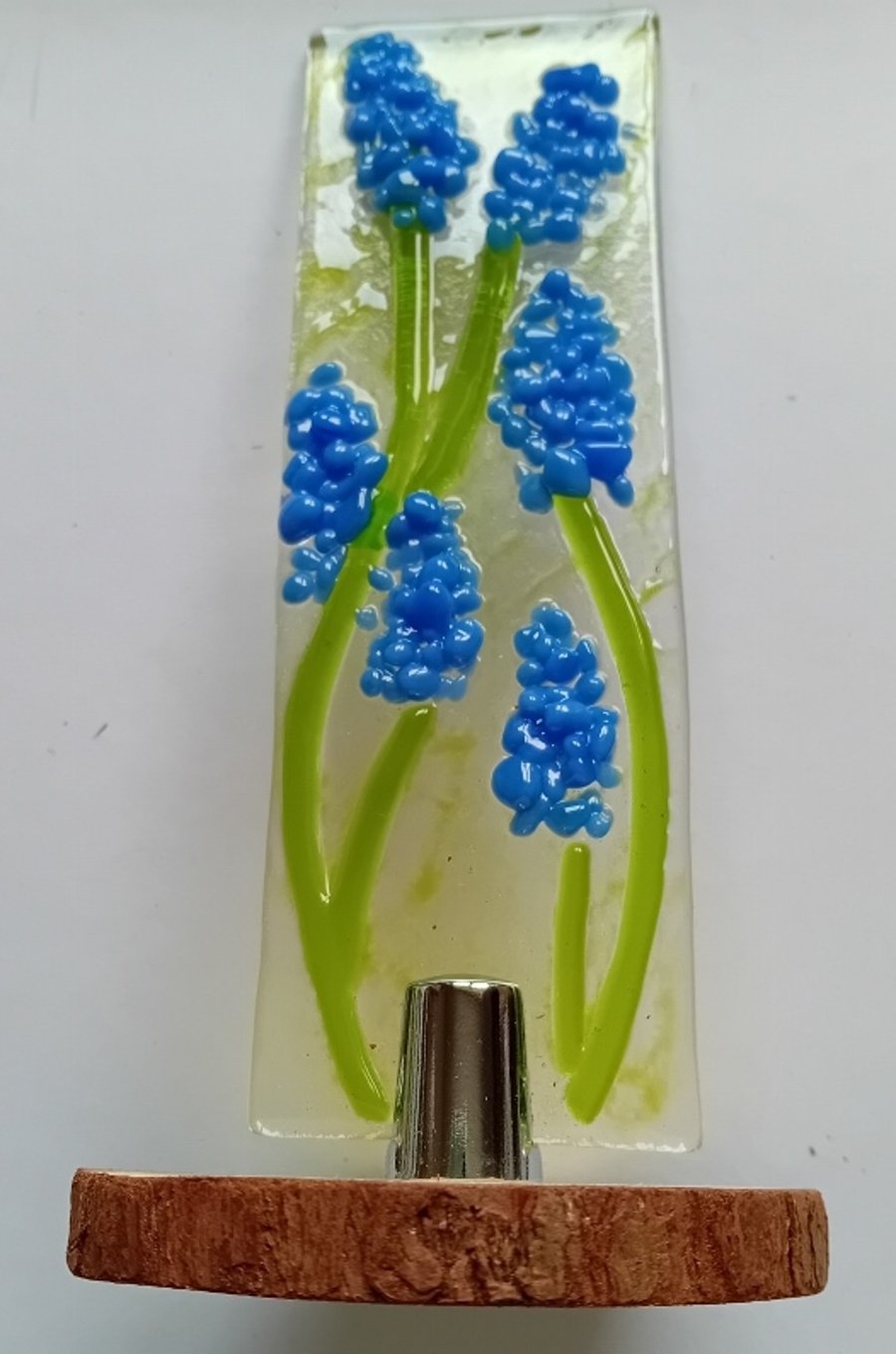 Fused glass Worry Poppet with Grape Hyacinths