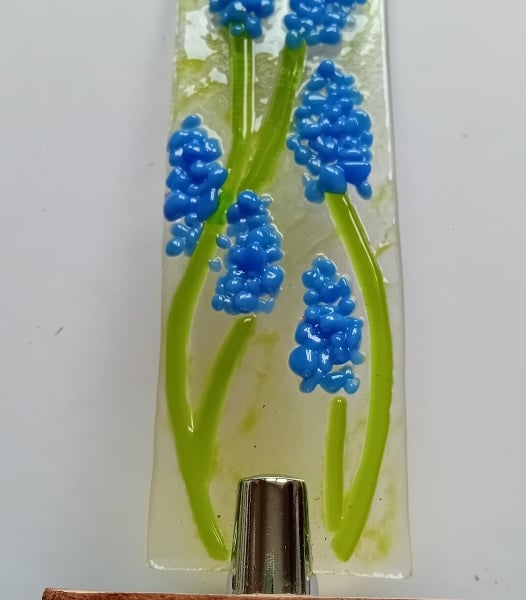 Fused glass Worry Poppet with Grape Hyacinths