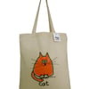 Digg Design GINGER CAT cotton Tote Bag. Sand brown