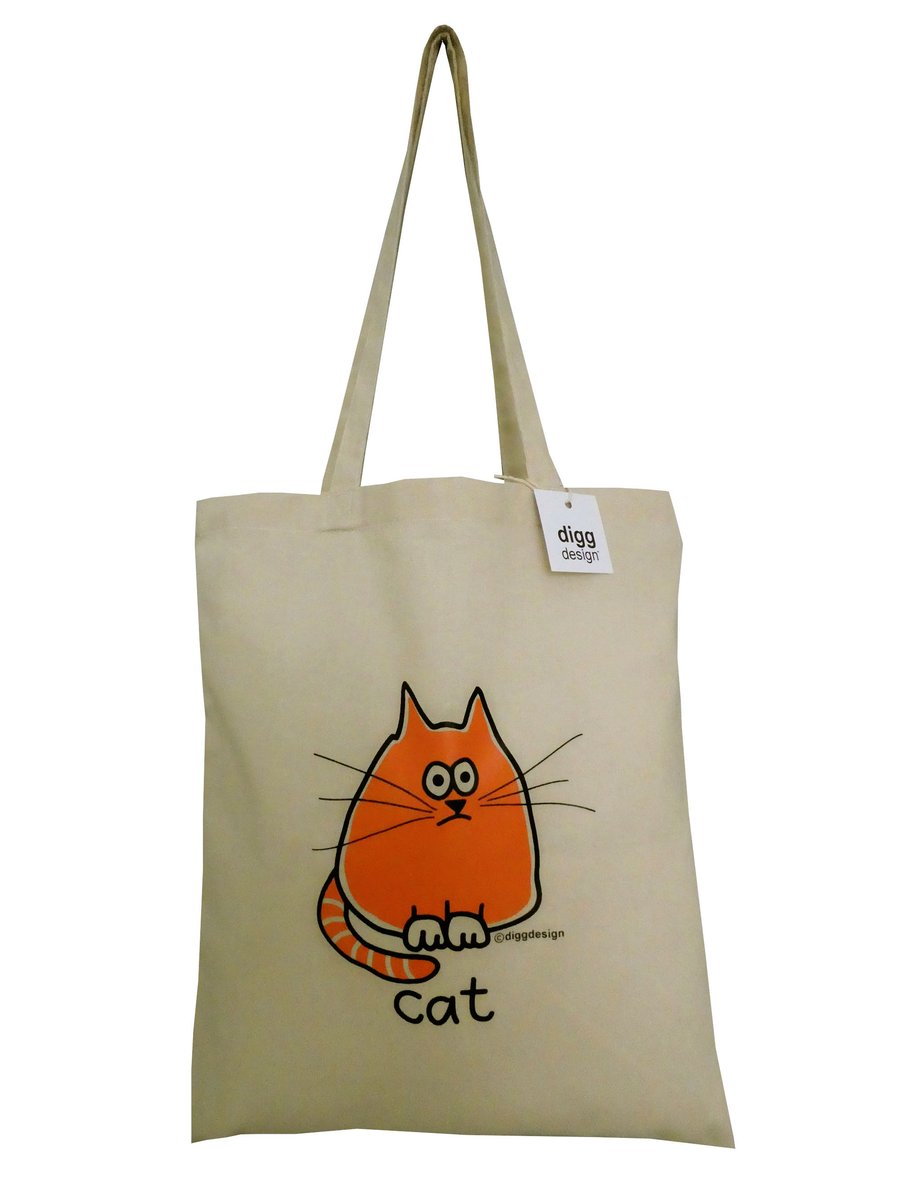 Digg Design GINGER CAT cotton Tote Bag. Sand brown
