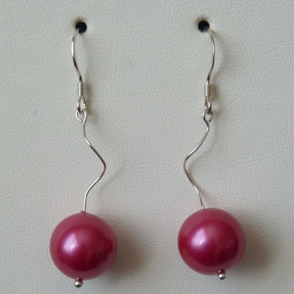 Fuchsia Pink Shell PearlEarrings - Handmade - Sterling Silver - Genuine Gemstone