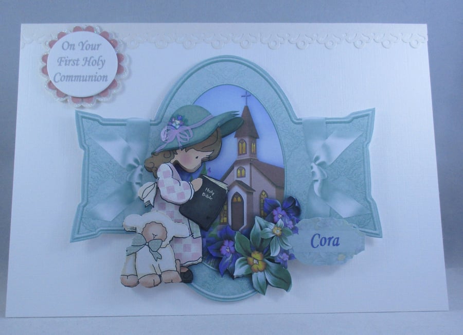 Holy Communion Decoupage Greeting Card for Girl, Praying