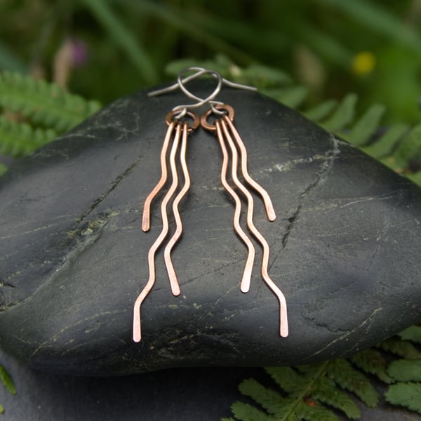 Hammered Copper Zigzag Dangle Earrings