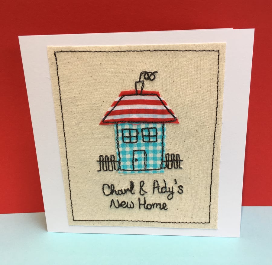 New Home Card - Personalised Machine Embroidered Card