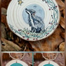 Personalised decoration :  Badger original painting hanging log slice