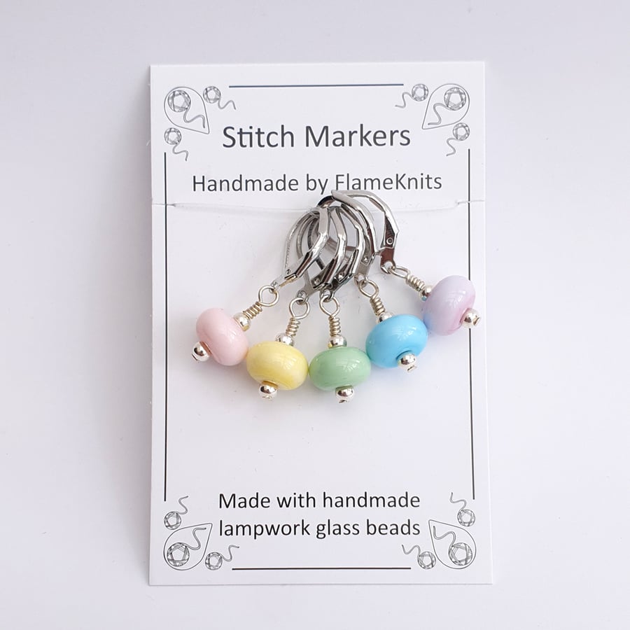 Lampwork Stitch Markers - Pastels 
