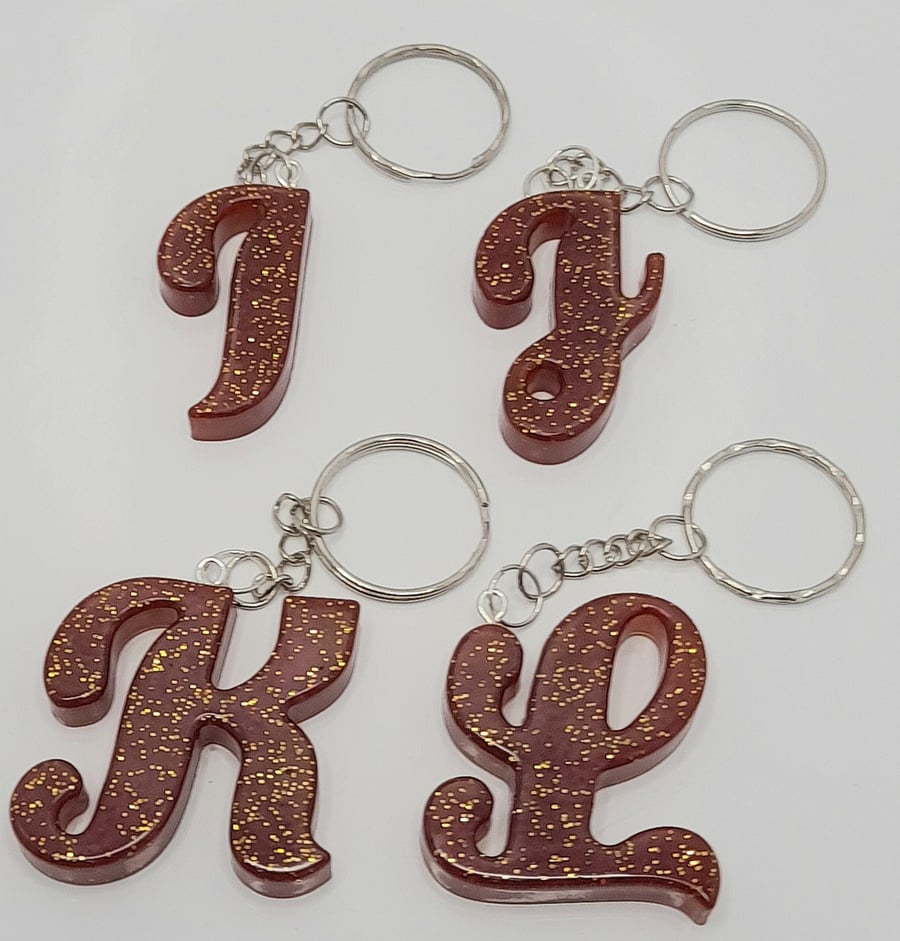 Red Wine and Golden Glitter Alphabet Keyrings - Bag Charms