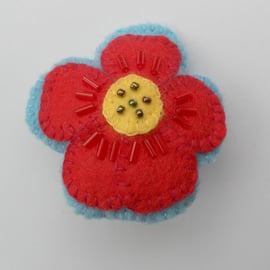 Beaded Felt Flower, Badge, Brooch