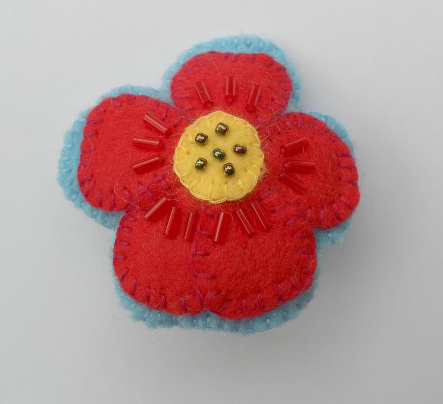 Beaded Felt Flower, Badge, Brooch