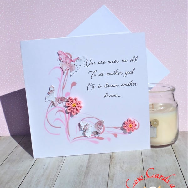Beautiful birthday card with butterflies and quilled flowers