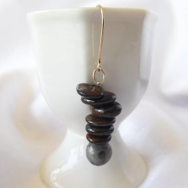 Single Sterling Silver with Bronzite & Ocean Jasper Gemstones Earring