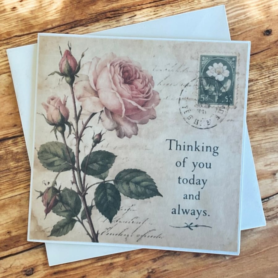 Vintage Botanical Greeting Card. Handmade Parchment Paper Card. 