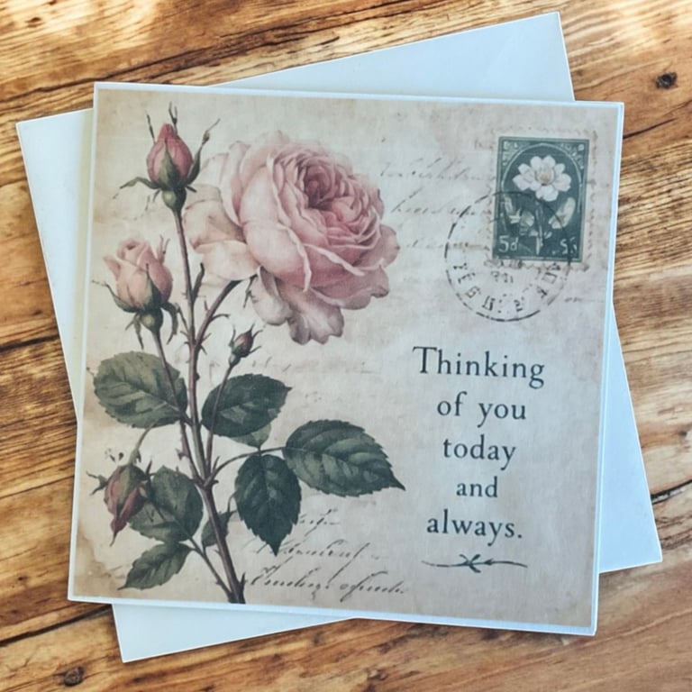 Vintage Botanical Greeting Card. Handmade Parchment Paper Card. 