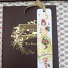  'Berry Christmas ' Hand drawn and painted bookmark with silk ribbon '