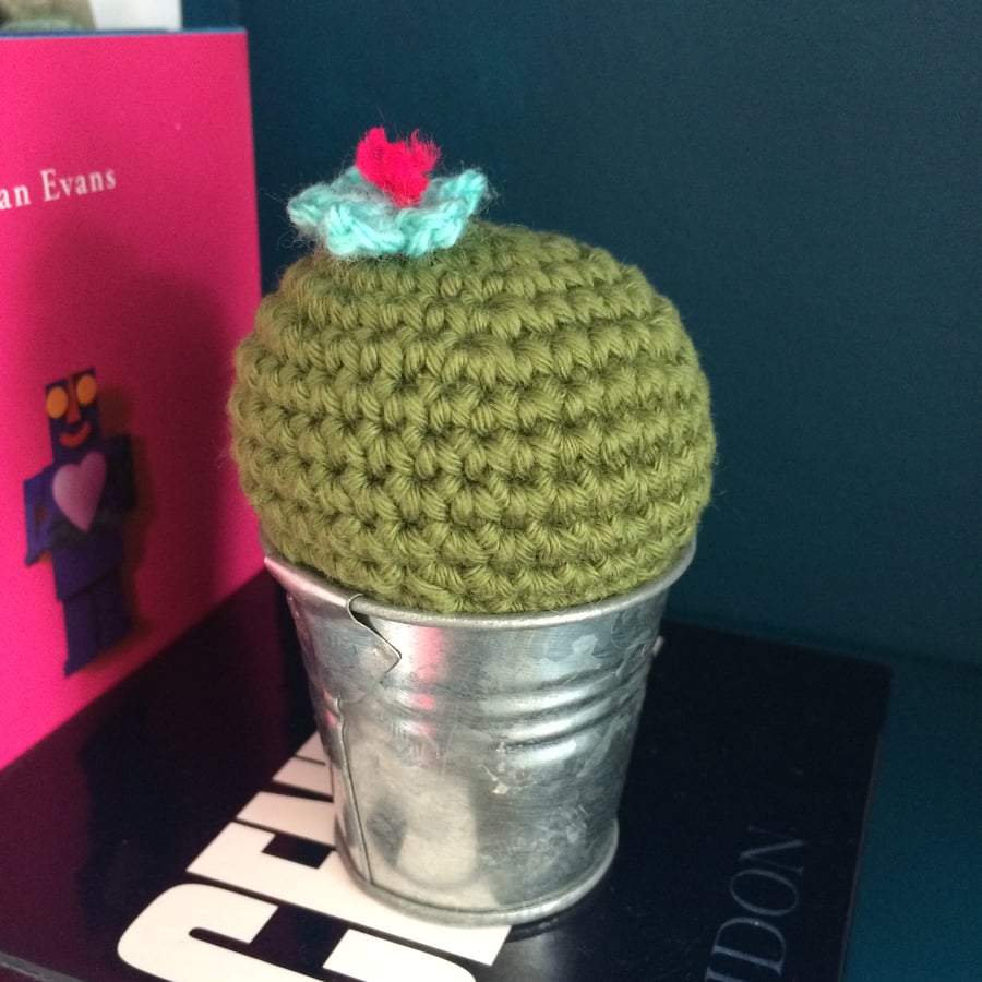 Crochet cactus - turquoise flower