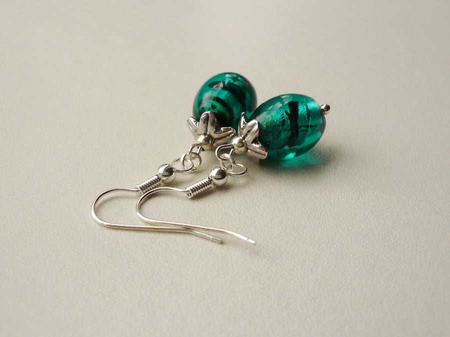 Teal Blue Indian Glass Bead Dangle Earrings   KCJE29