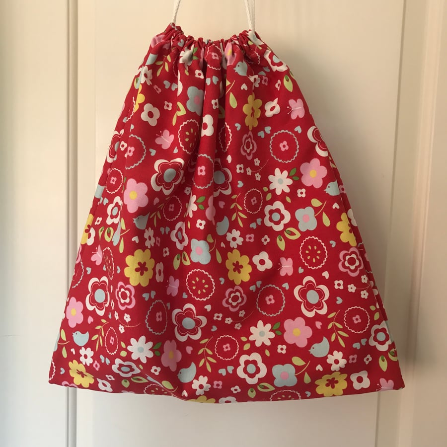 Retro Floral drawstring PE bag, kit bag