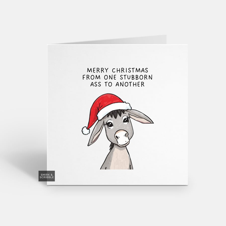 Unique Funny Christmas Card - Cute Xmas Greeting - Donkey