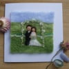 Handmade needle felted Wedding Couple greetings Card