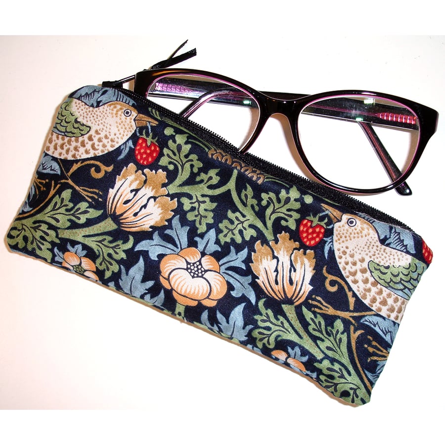 William Morris The Strawberry Thief Glasses Case With Zip Birds Blue