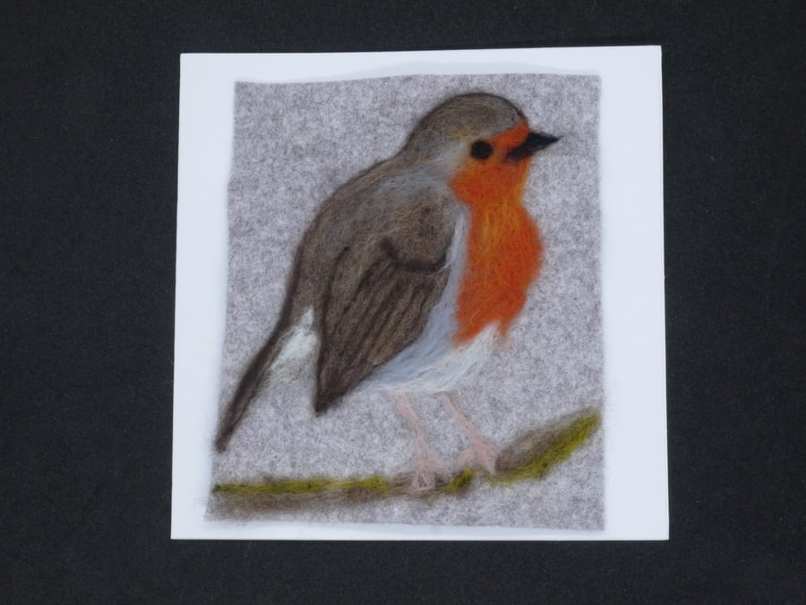 Handmade needle felted Robin greetings card