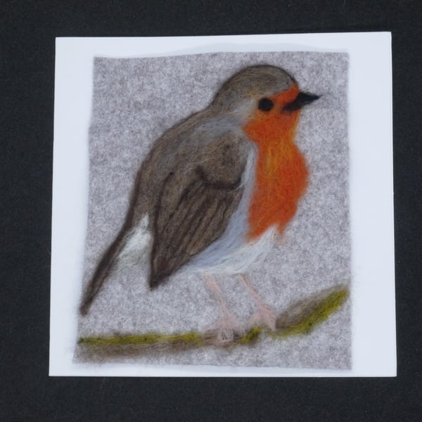 Handmade needle felted Robin greetings card