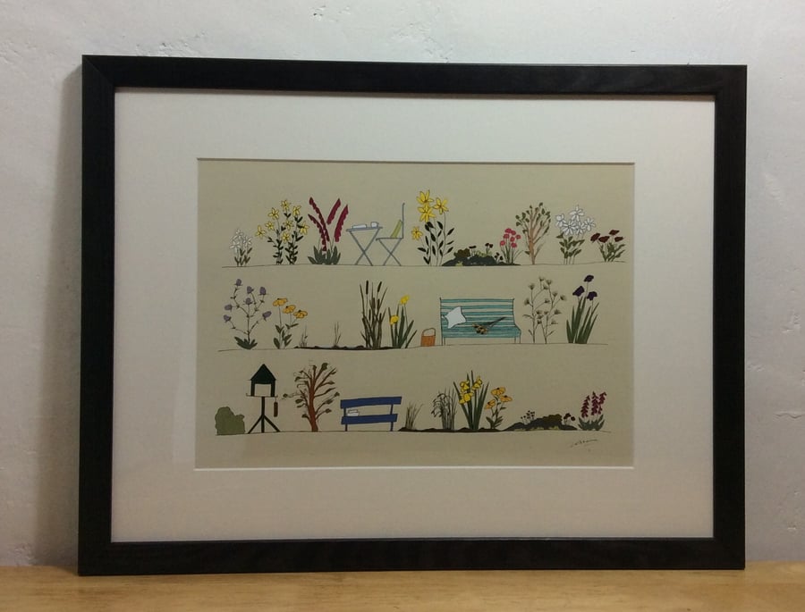 Country Garden - A4 framed print of illustration 