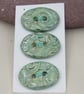 3 Medium Oval Verdigris Green Brocade Pattern Handmade Ceramic Buttons - Image 1