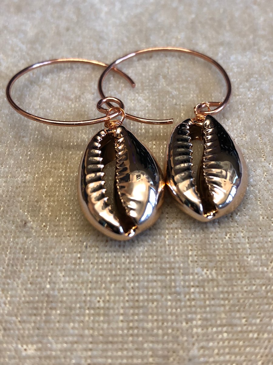 Rose Gold Cowrie Shell Hoop Earrings