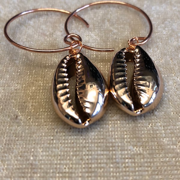 Rose Gold Cowrie Shell Hoop Earrings Folksy
