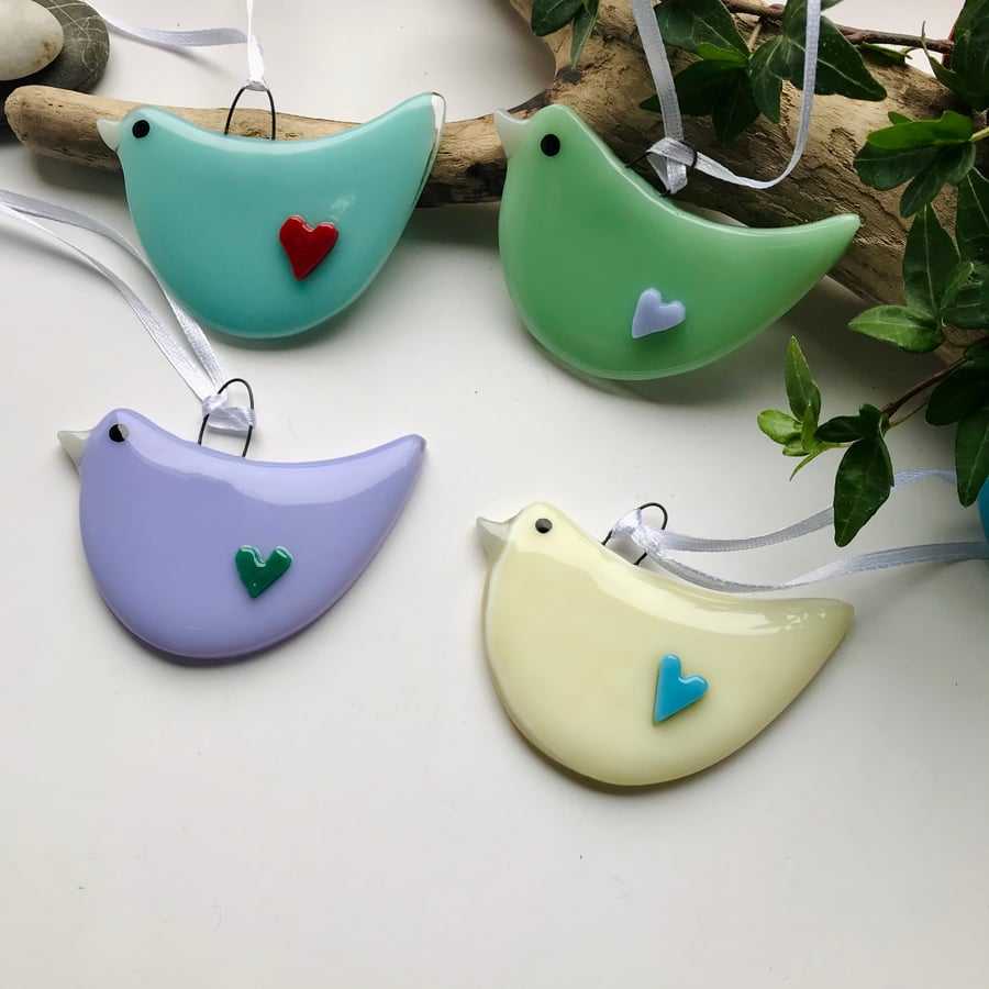Colourful fused glass birds, gift for a friend, 