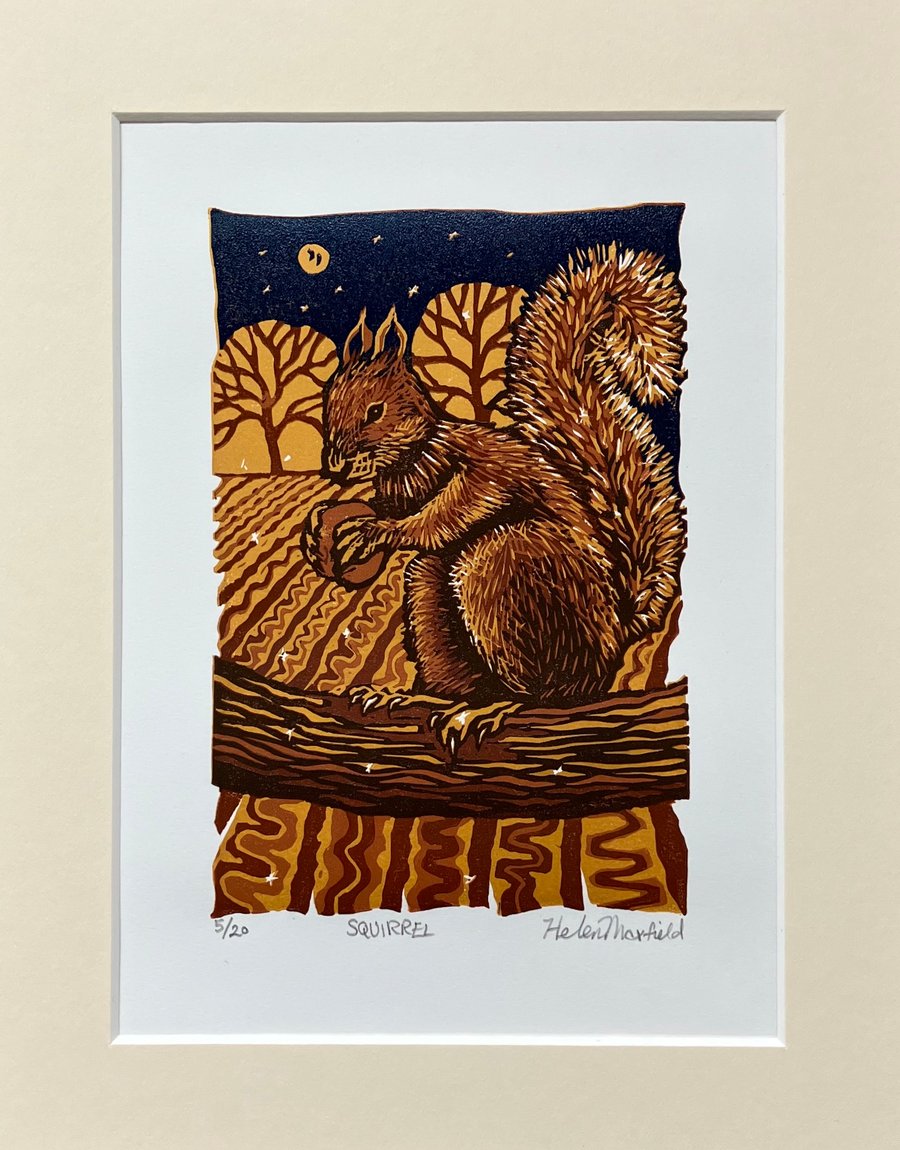 ‘Squirrel’ original lino print