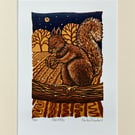 ‘Squirrel’ original lino print