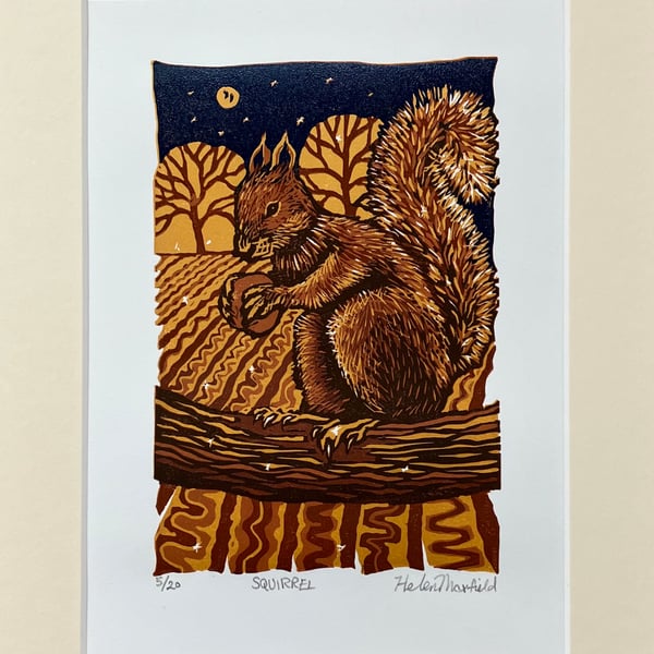 ‘Squirrel’ original lino print