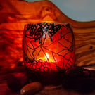 Stained glass effect handmade glass painted candle holder with autumn leaves 